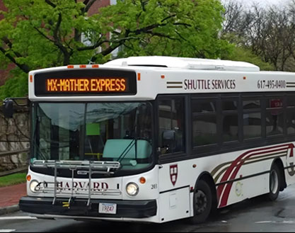 Bus route destination sign on Harvard University campus shuttle